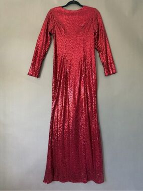 Red Sequins Dress 8 Holiday Party dress Long Sleeve Evening Gown Stunning
